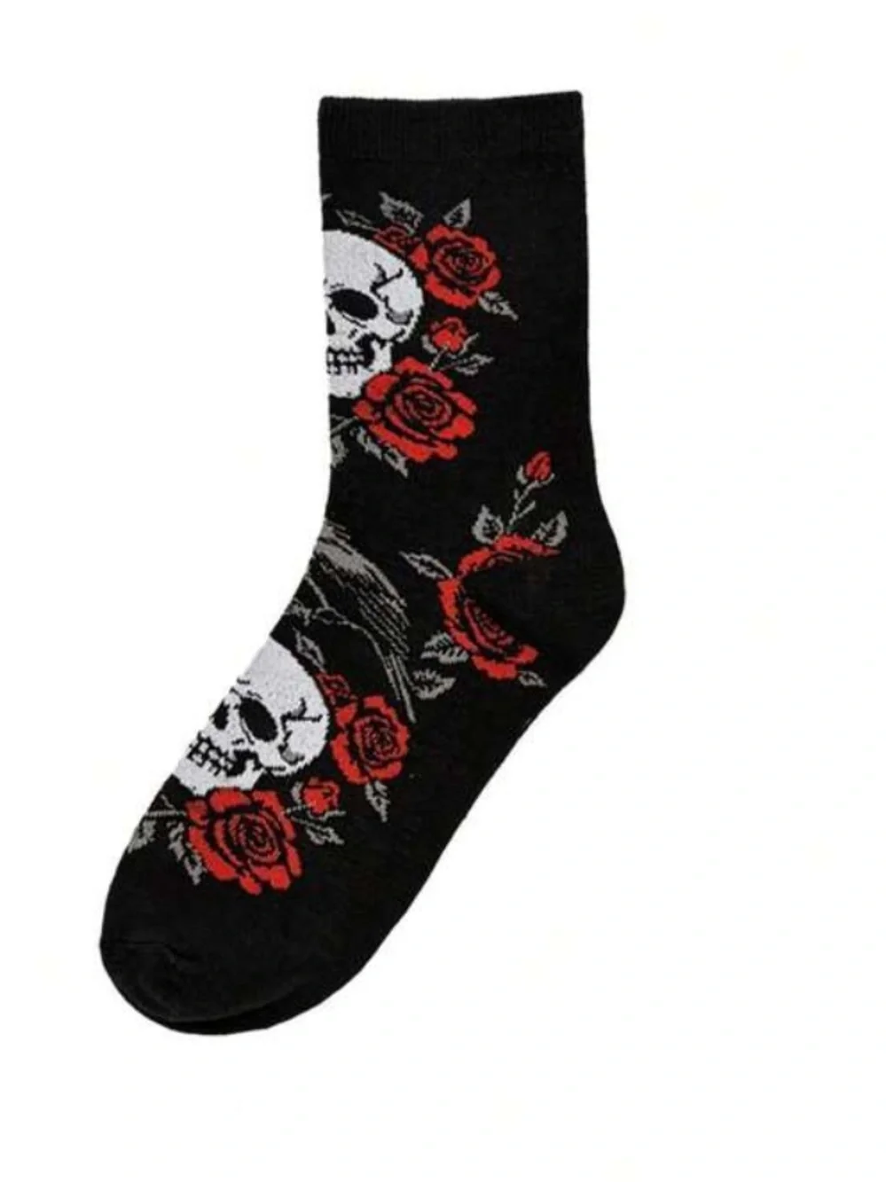 Skull & Rose Crew Socks - Black/Red